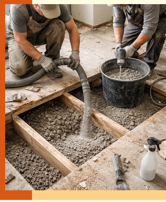 Заполнение пустот пола в Евпатории полиуретаном и пенополистиролом